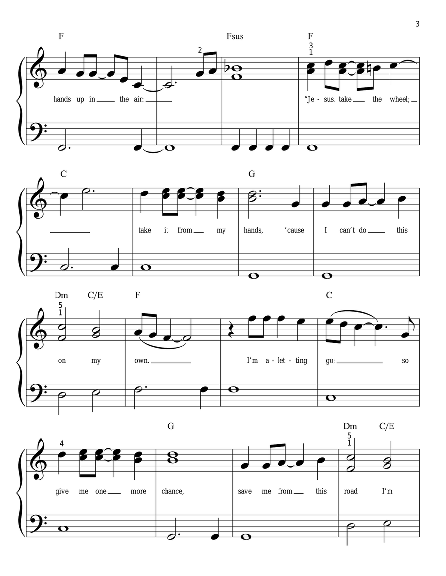 Jesus Take The Wheel Easy Piano scores gallery preview page 3