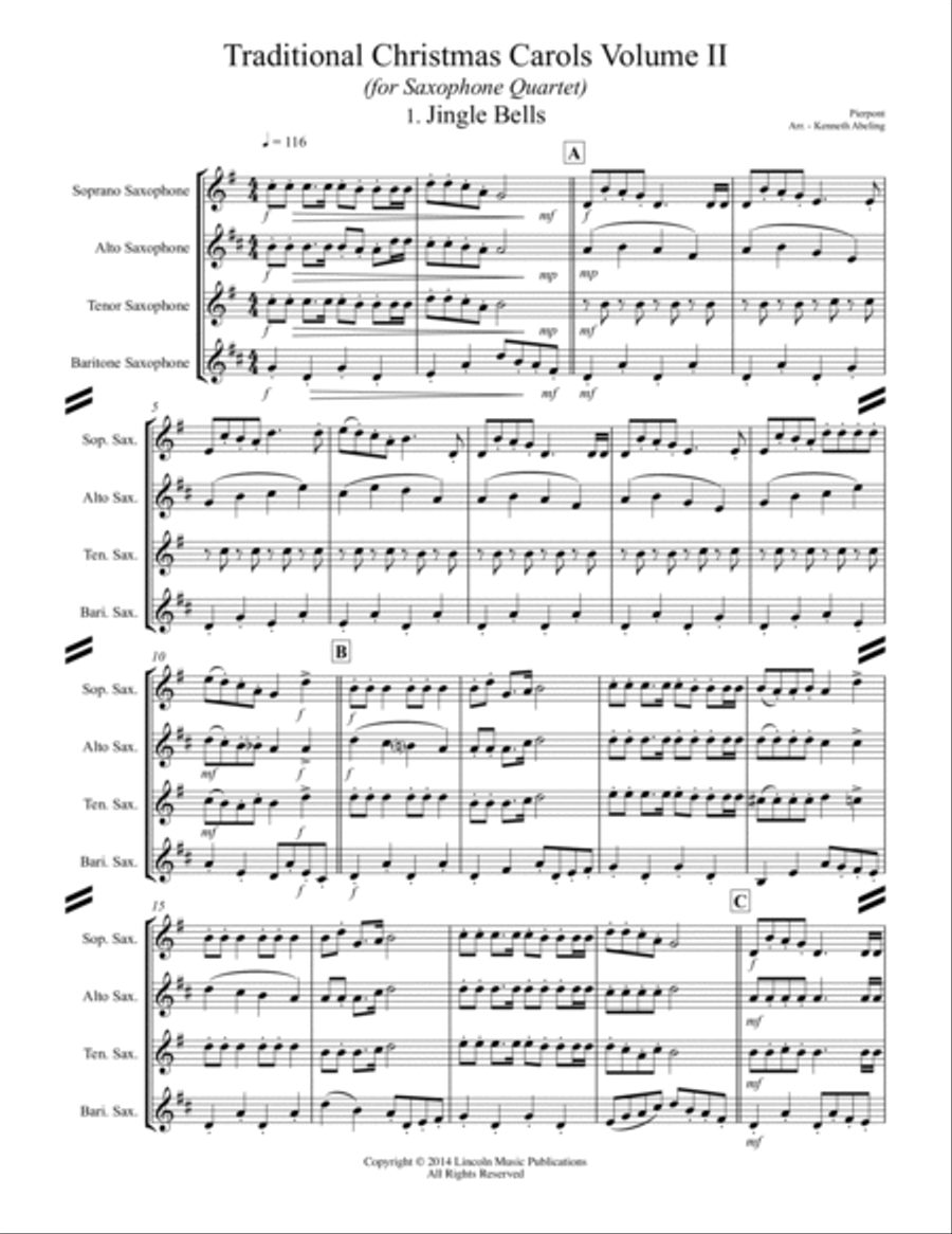 20 Traditional Christmas Carols Volume II (for Saxophone Quartet SATB or AATB) Saxophone Quartet scores gallery preview page 2