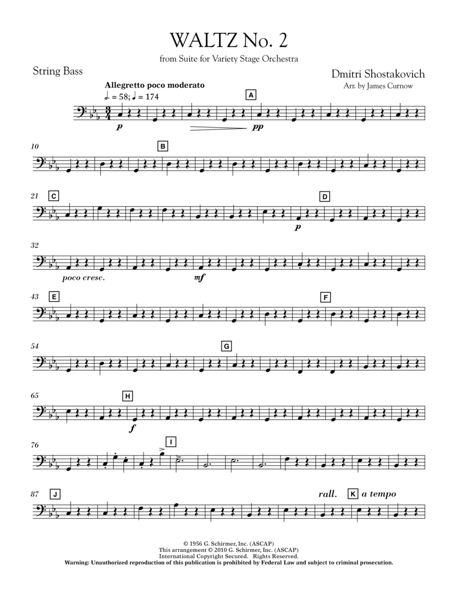 Waltz No. 2 (from Suite For Variety Stage Orchestra) - String Bass Double Bass scores gallery preview page 1