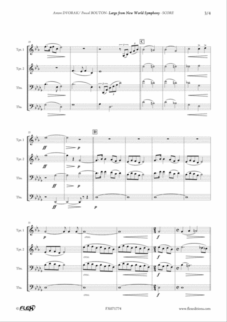 Largo from New Word Symphony Brass Quartet scores gallery preview page 3