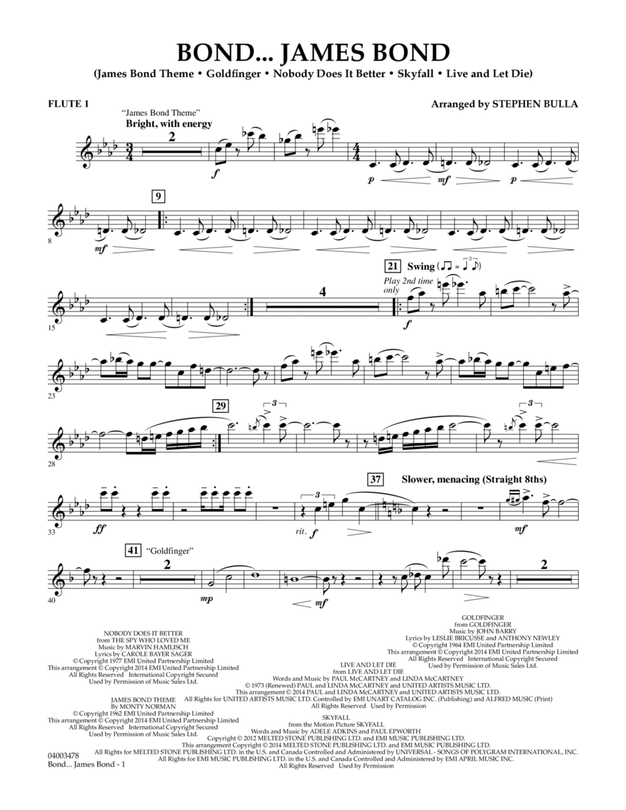 Bond... James Bond - Flute 1 Concert Band scores gallery preview page 1