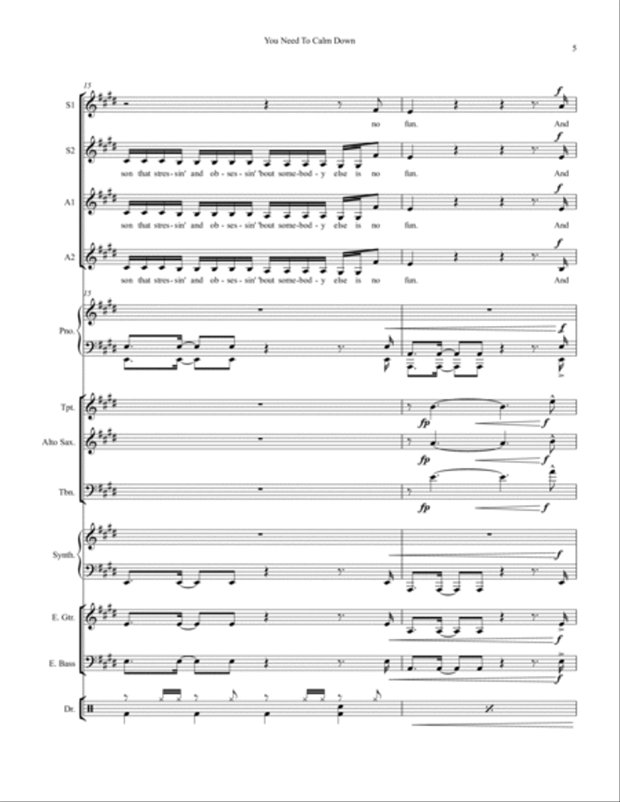 You Need To Calm Down Large Ensemble scores gallery preview page 5
