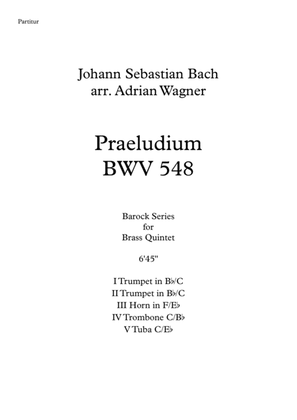 Book cover for "Praeludium BWV 548" (Johann Sebastian Bach) Brass Quintet arr. Adrian Wagner