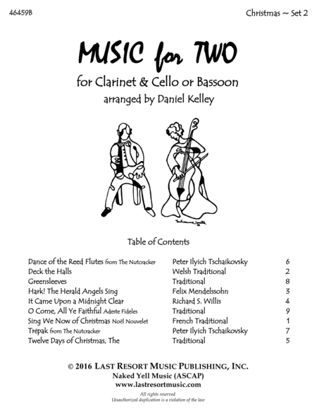 Christmas Duets for Clarinet and Cello or Clarinet and Bassoon - Set 2 - Music for Two