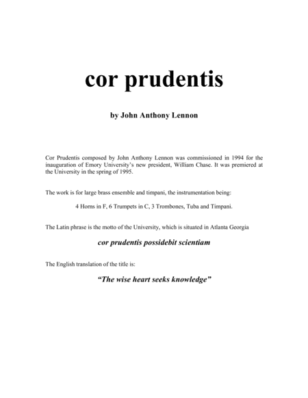 cor prudentis for Large Brass Ensemble & Timpani