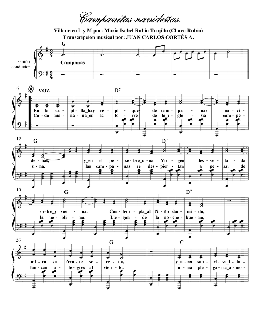 Campanitas navideñas.Villancico por: María Isabel Rubio Trujillo (Chava Rubio) Piano Solo scores gallery preview page 1