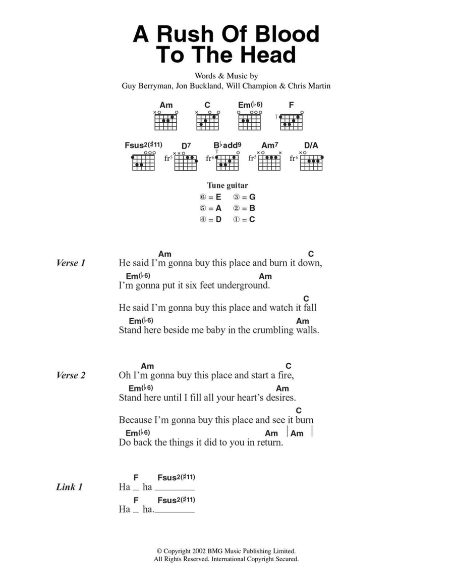 A Rush Of Blood To The Head Easy Guitar scores gallery preview page 1