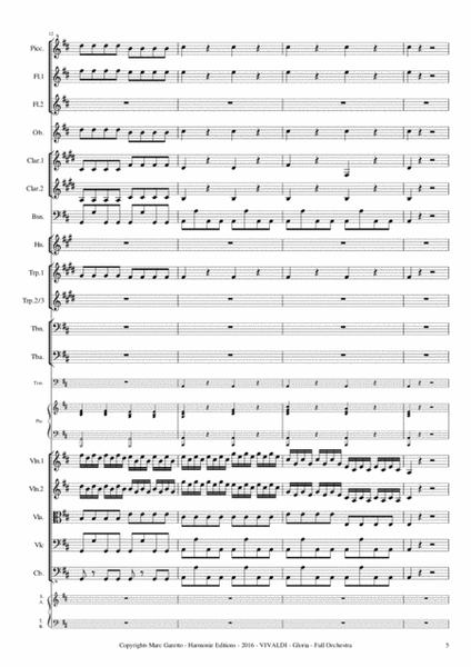 GLORIA RV 589 - Antonio VIVALDI - for Full Orchestra - Arr. Marc Garetto / Optionnal Organ and Choir image number null