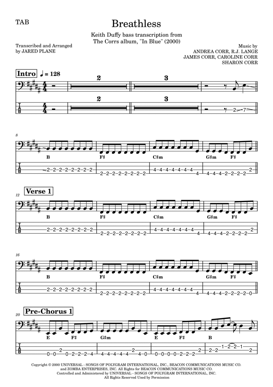 Breathless Guitar Tablature scores gallery preview page 1