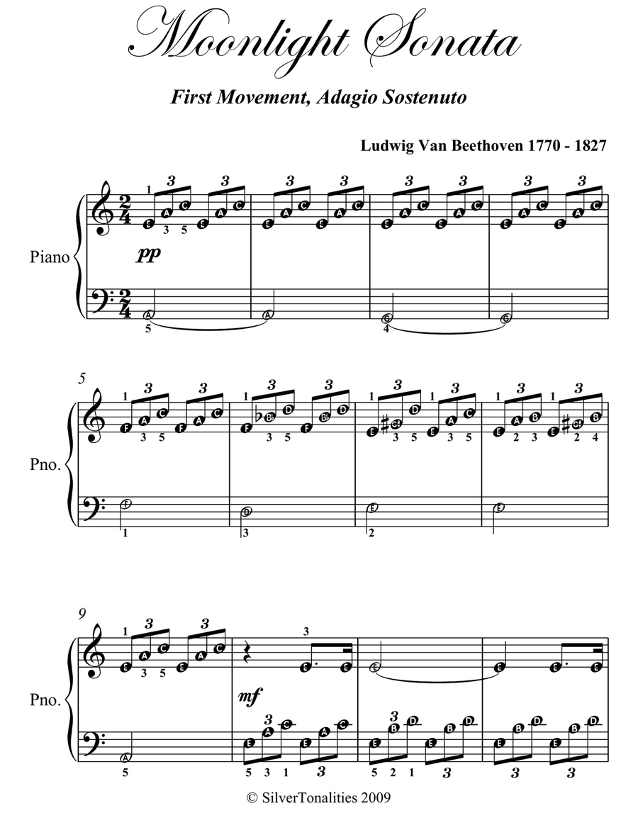 Moonlight Sonata First Movement Easy Piano Sheet Music