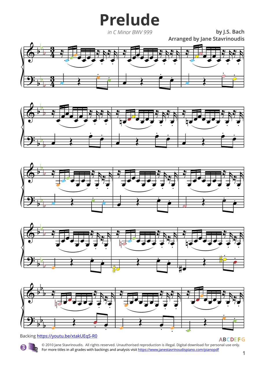 Prelude in C minor BWV 999 Piano Solo scores gallery preview page 4
