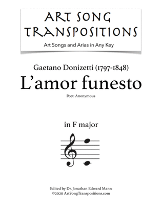 Book cover for DONIZETTI: L'amor funesto, A 286 (transposed to F major, with cello)