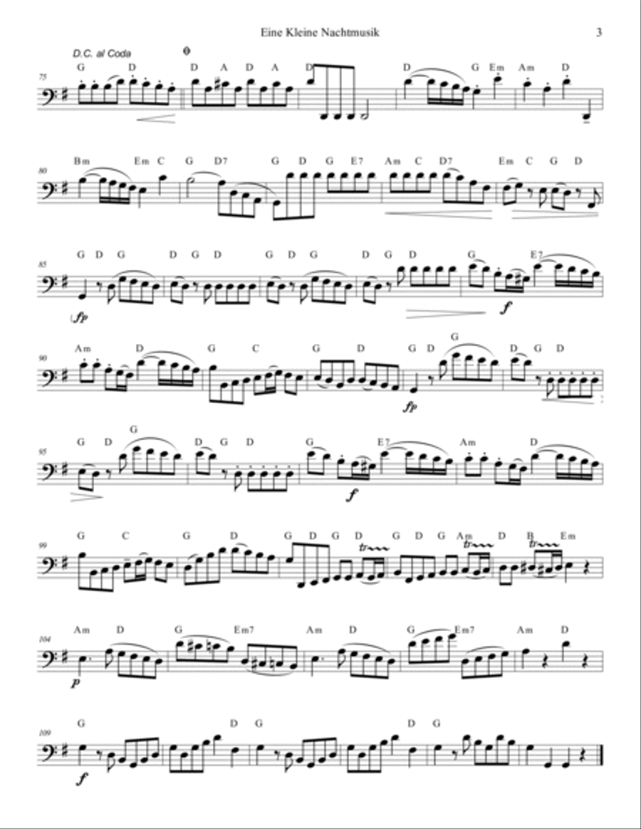 Mozart 1787 KV 525 Eine Kleine Nachtmusik Fakecharts Chords Flute Clarinet or Bassoon Solo Woodwind Quartet scores gallery preview page 6