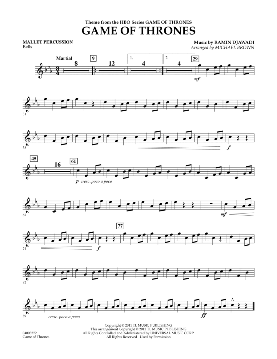 Game Of Thrones (arr. Michael Brown) - Mallet Percussion Concert Band scores gallery preview page 1