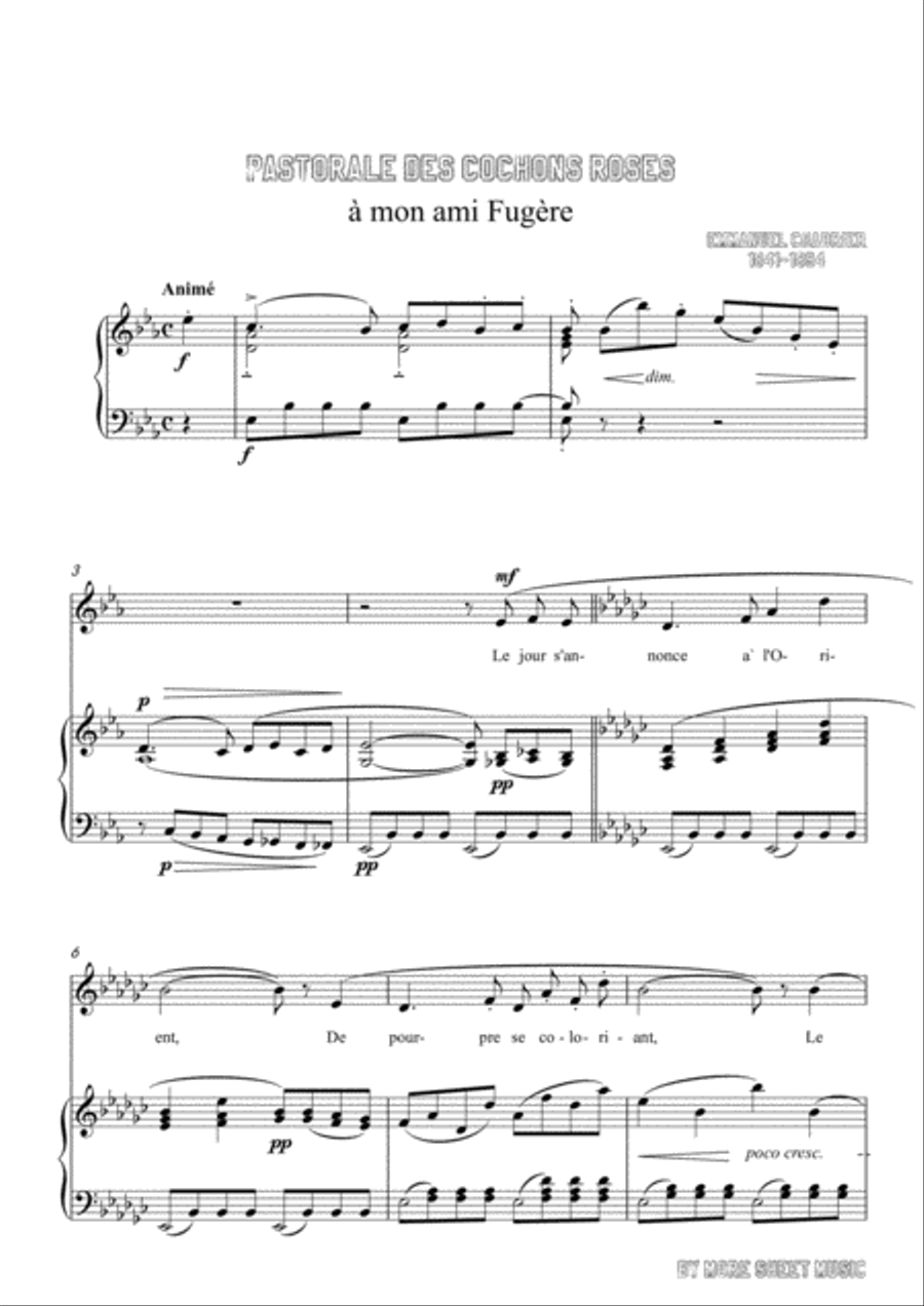 Chabrier-Pastorale des cochons roses in E flat Major,for voice and piano Voice Solo scores gallery preview page 3