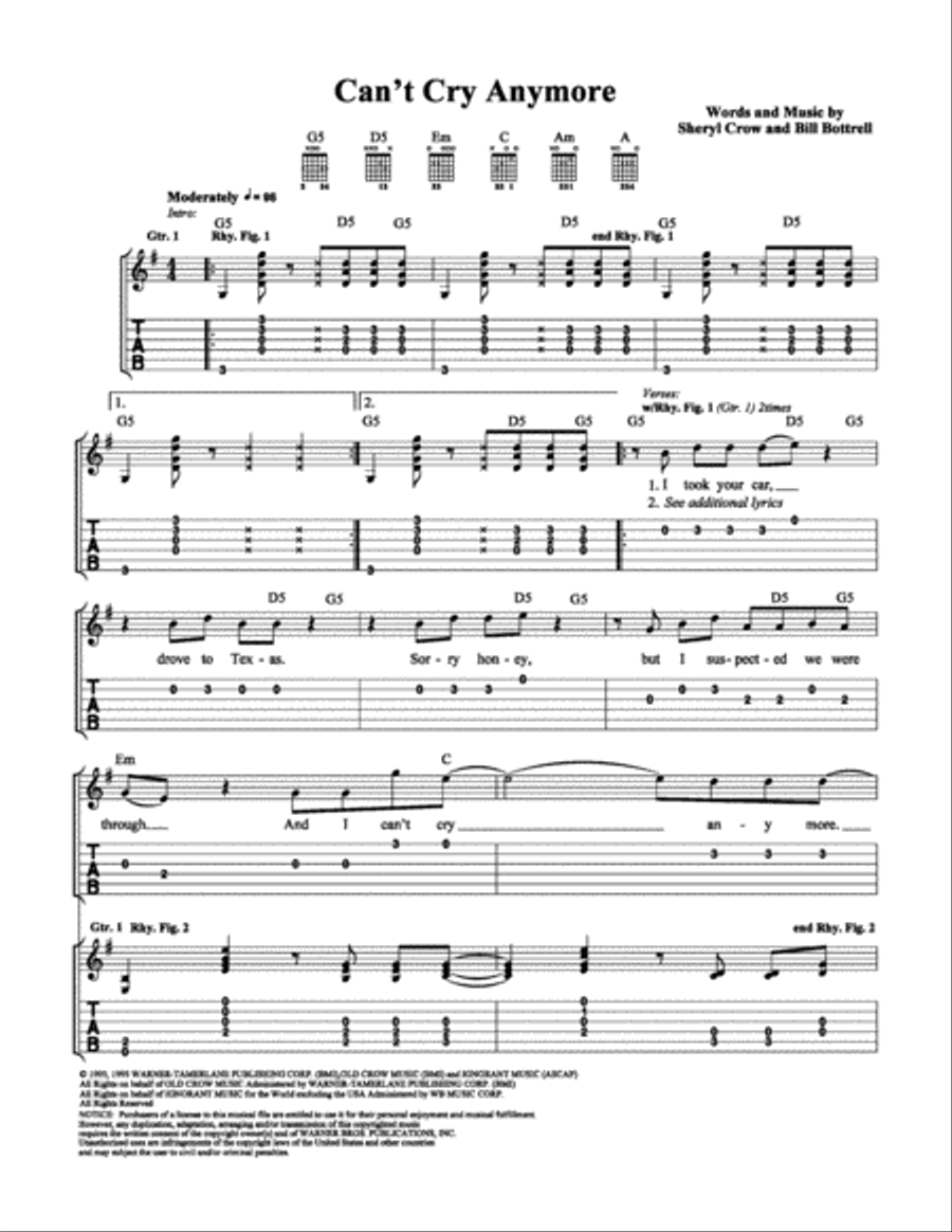 Can't Cry Anymore Easy Guitar scores gallery preview page 1