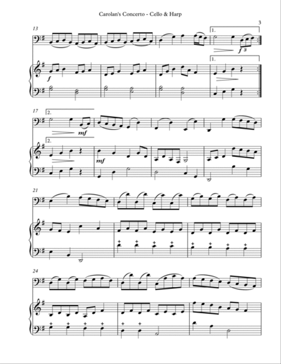 Carolan’s Concerto, Duet for Cello & Harp String Duet scores gallery preview page 3