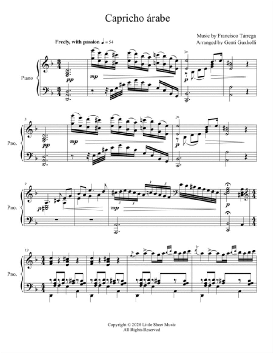 Capricho árabe (Arabic Caprice) Piano Solo scores gallery preview page 2