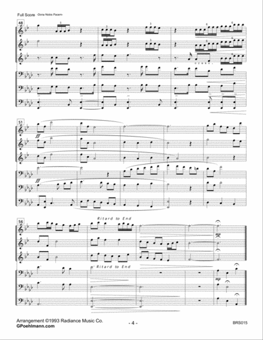 DONA NOBIS PACEM (Give Us Peace) - 3 TRUMPETS & 3 TROMBONES Brass Ensemble scores gallery preview page 4