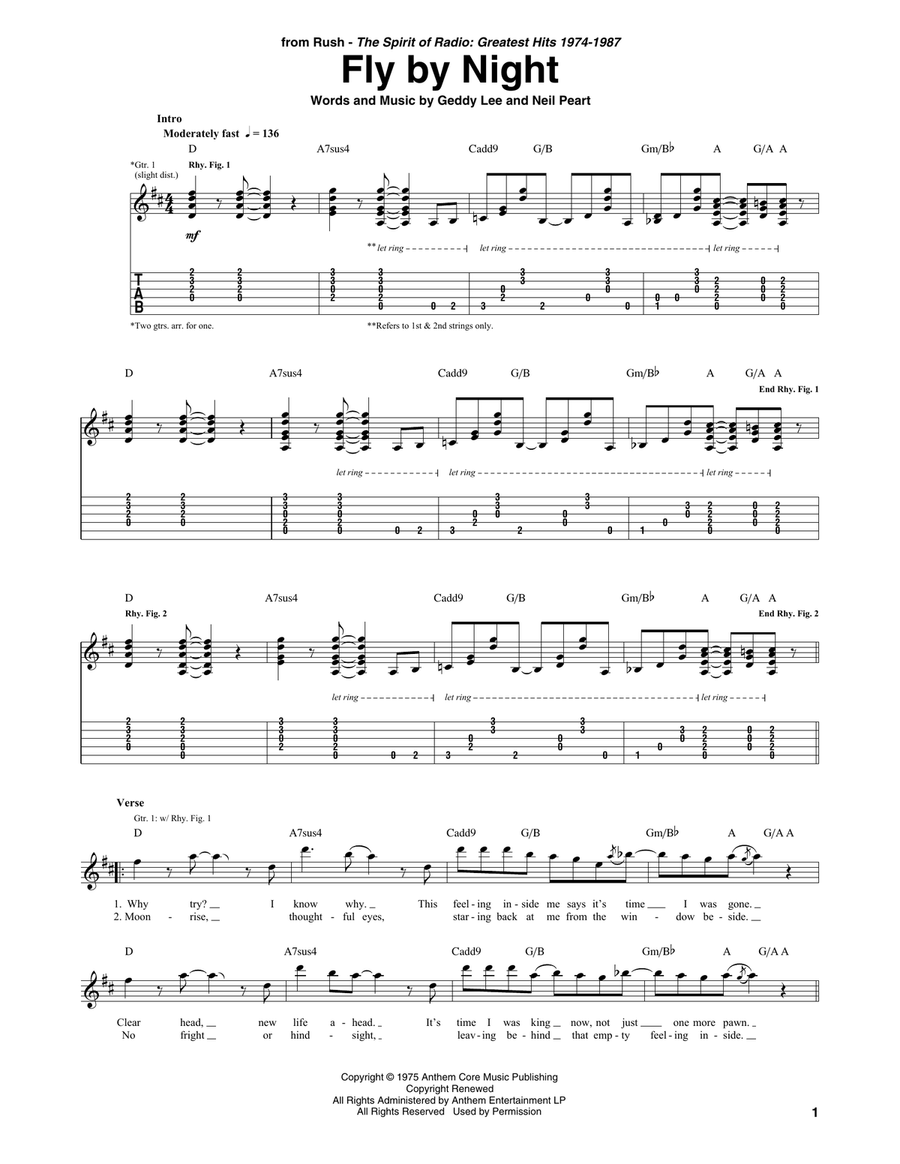Fly By Night Fly By Night Guitar Tablature scores gallery preview page 1