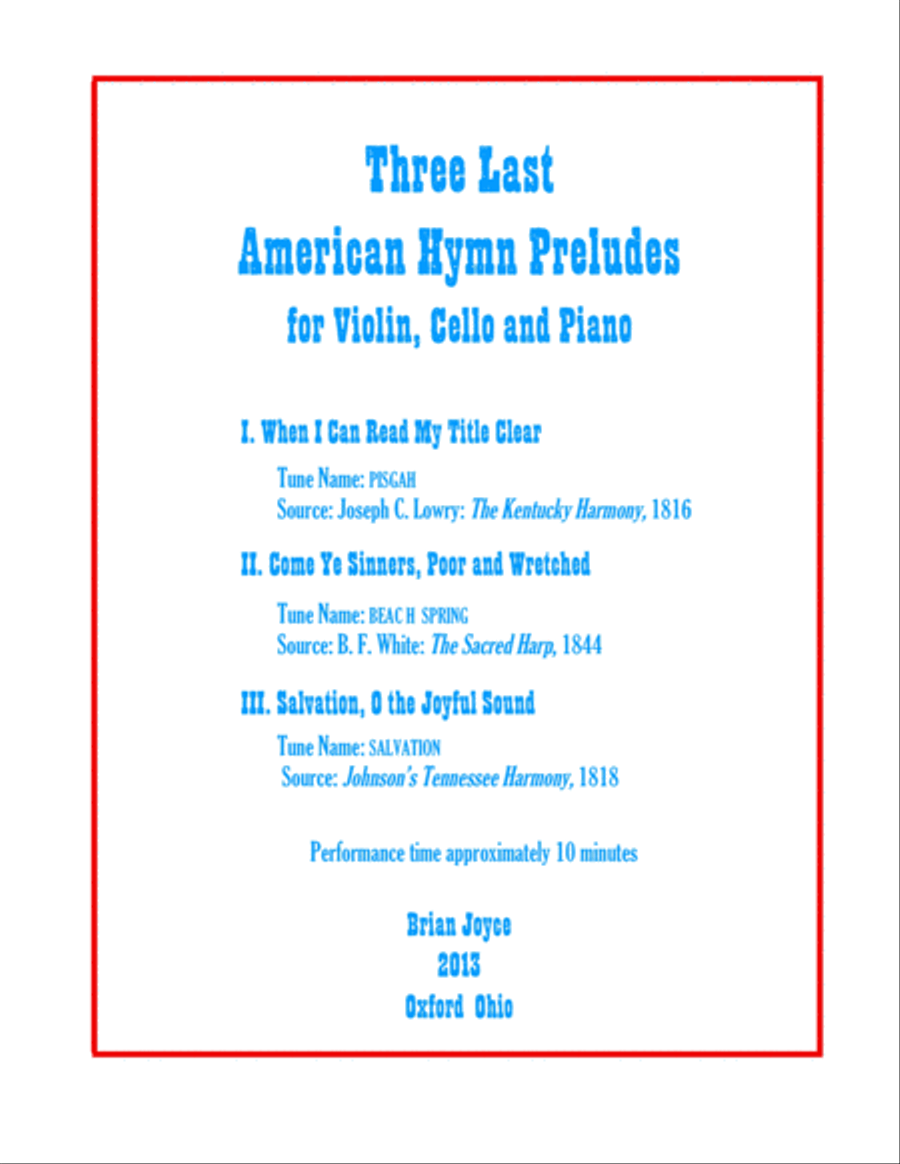 Three Last American Hymn Preludes for Violin, Cello and Piano image number null