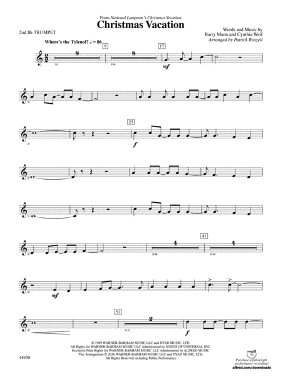 Book cover for Christmas Vacation: 2nd B-flat Trumpet