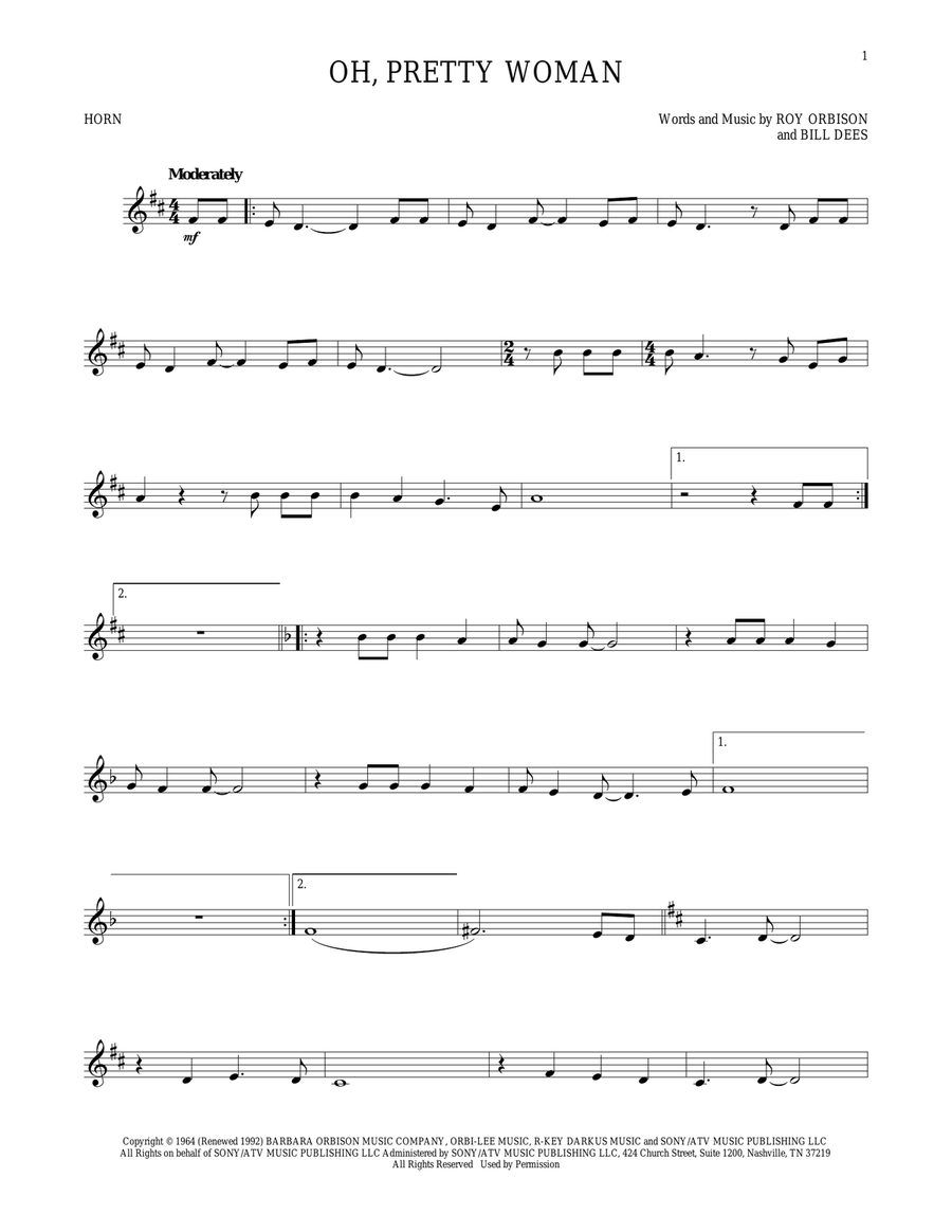 Oh, Pretty Woman Oh, Pretty Woman Horn Solo scores gallery preview page 1