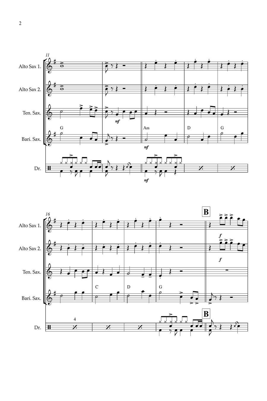Feliz Navidad Saxophone Quartet scores gallery preview page 2