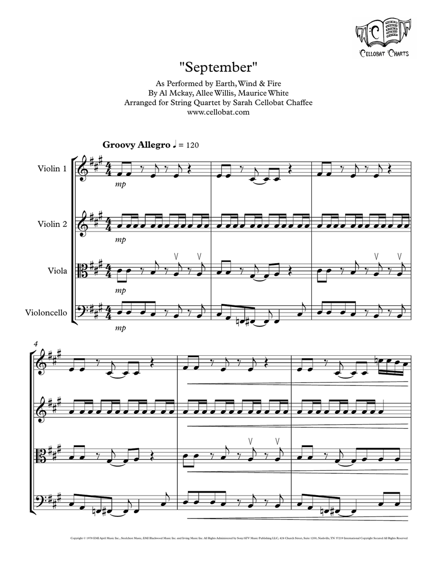 September by Al McKay String Quartet - Digital Sheet Music