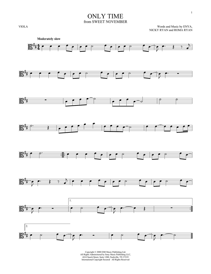Only Time Viola Solo scores gallery preview page 1