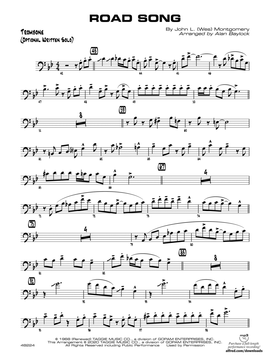 Road Song: Trombone Optional Solo Jazz Ensemble scores gallery preview page 1