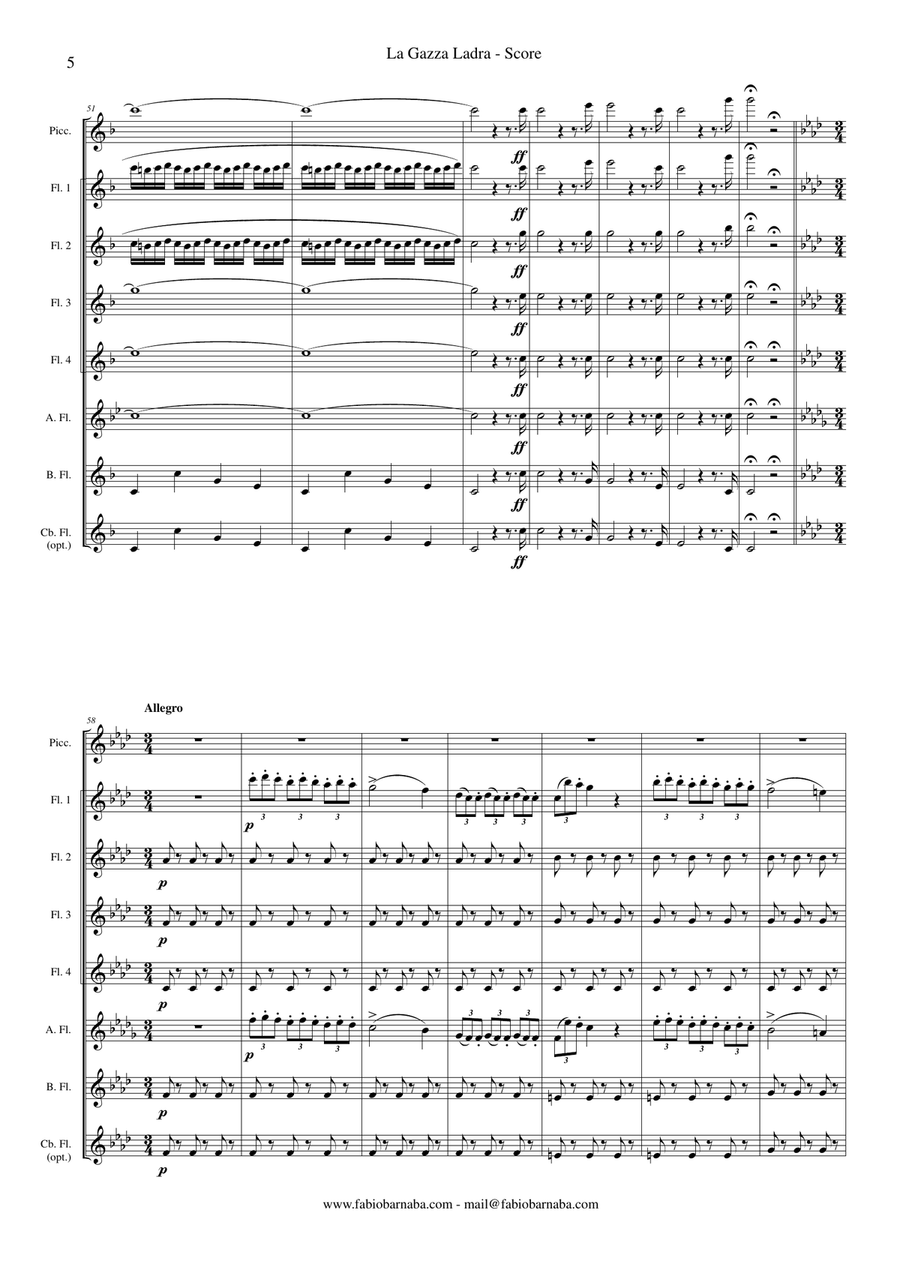 La Gazza Ladra (The Thieving Magpie) by Rossini - Overture for Flute Choir Flute Choir scores gallery preview page 6