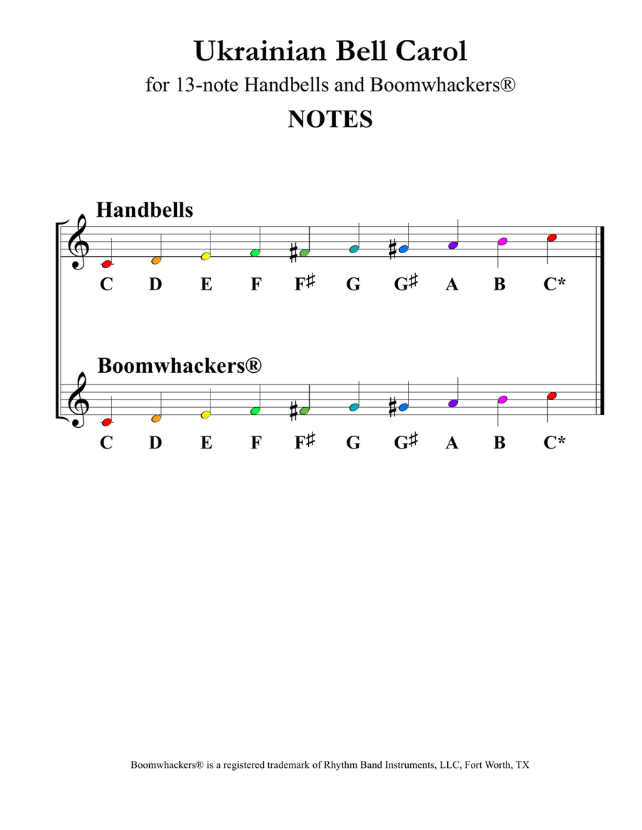 Ukrainian Bell Carol (for 13-note Bells and Boomwhackers with Color Coded Notes) Handbell Choir scores gallery preview page 4
