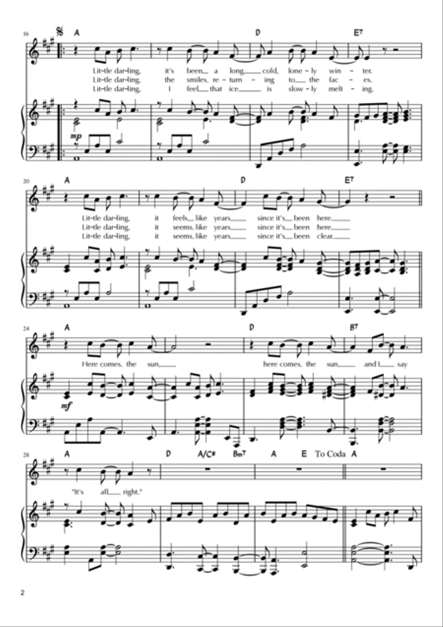 Here Comes The Sun Piano, Vocal, Guitar scores gallery preview page 2