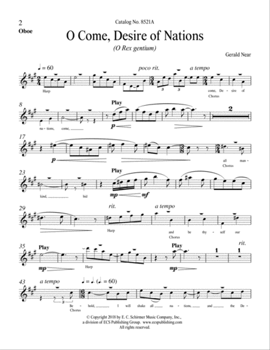O Come, Desire of Nations (O Rex gentium) (Downloadable Oboe and Harp Parts) Choir scores gallery preview page 1