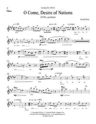 O Come, Desire of Nations (O Rex gentium) (Downloadable Oboe and Harp Parts)