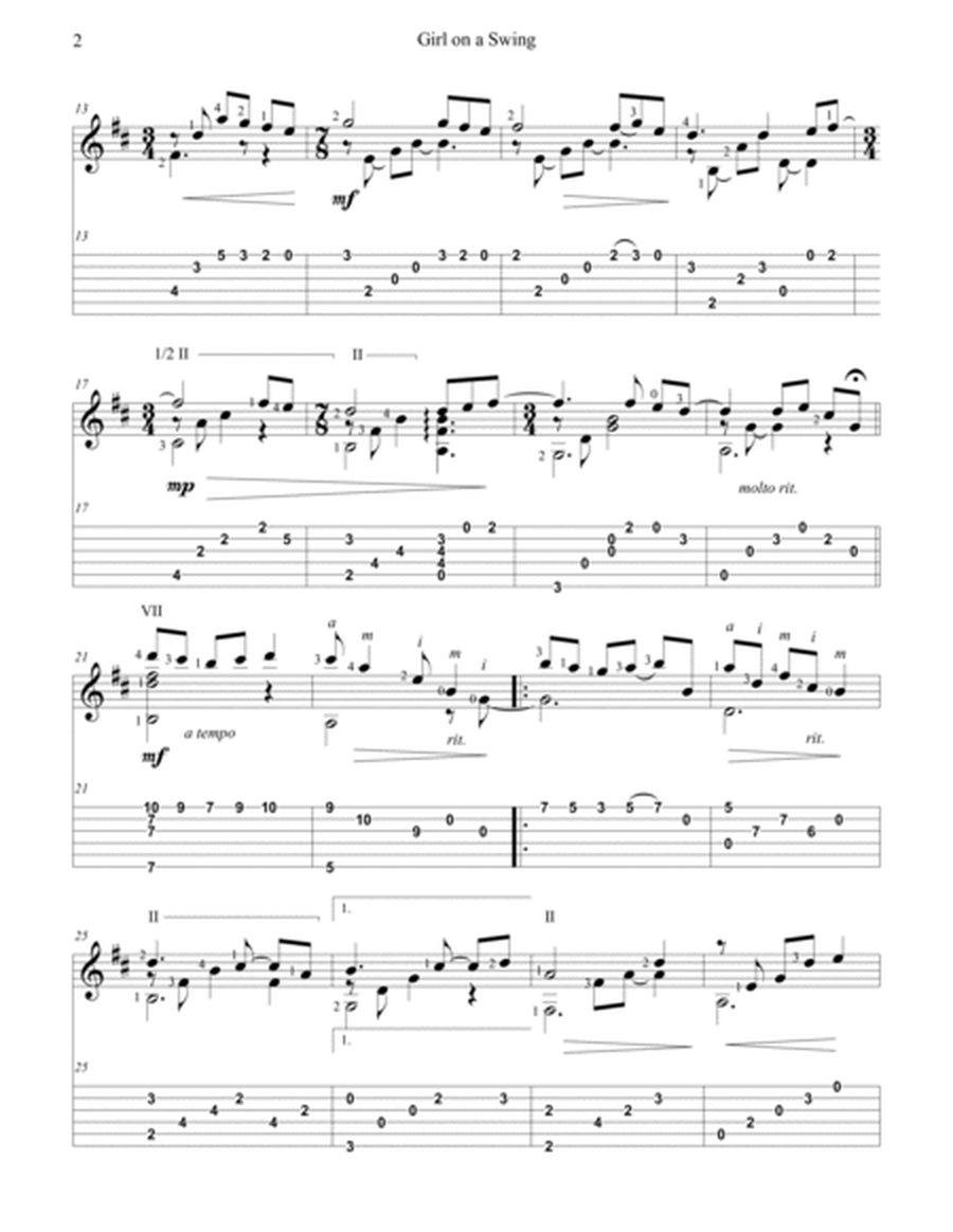 "Girl on a Swing" for solo classical fingerstyle guitar (+TAB) image number null