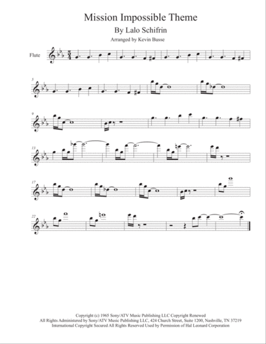Mission: Impossible Theme from the Paramount Television Series MISSION: IMPOSSIBLE Flute Solo scores gallery preview page 1