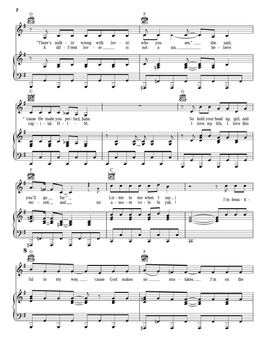 Born This Way Piano, Vocal, Guitar scores gallery preview page 2