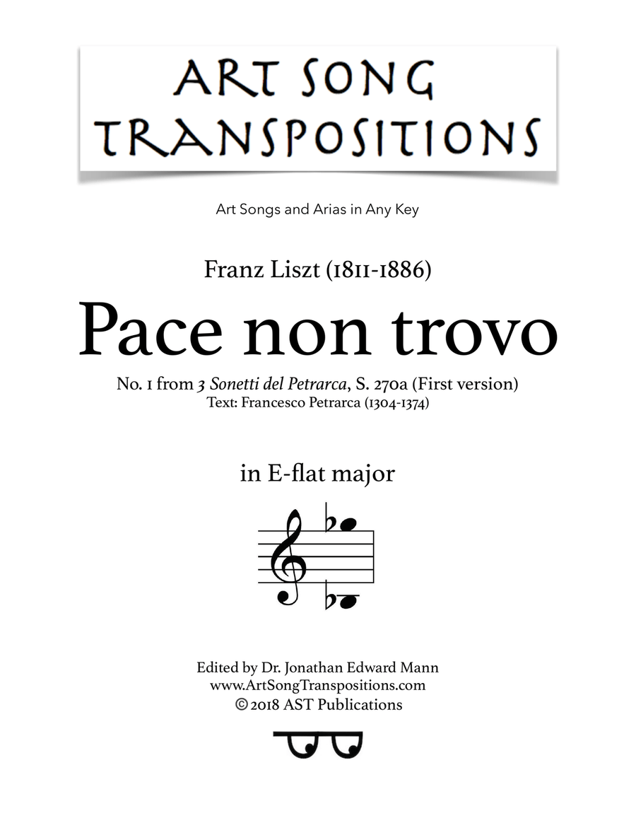 LISZT: Pace non trovo, S. 270 (first version, transposed to E-flat major) Piano, Vocal scores gallery preview page 1