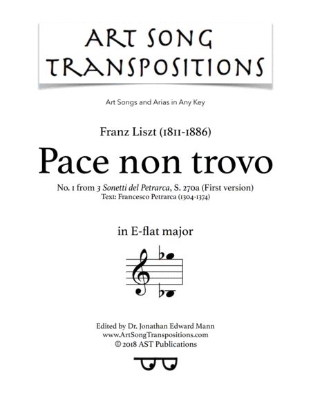 LISZT: Pace non trovo, S. 270 (first version, transposed to E-flat major)