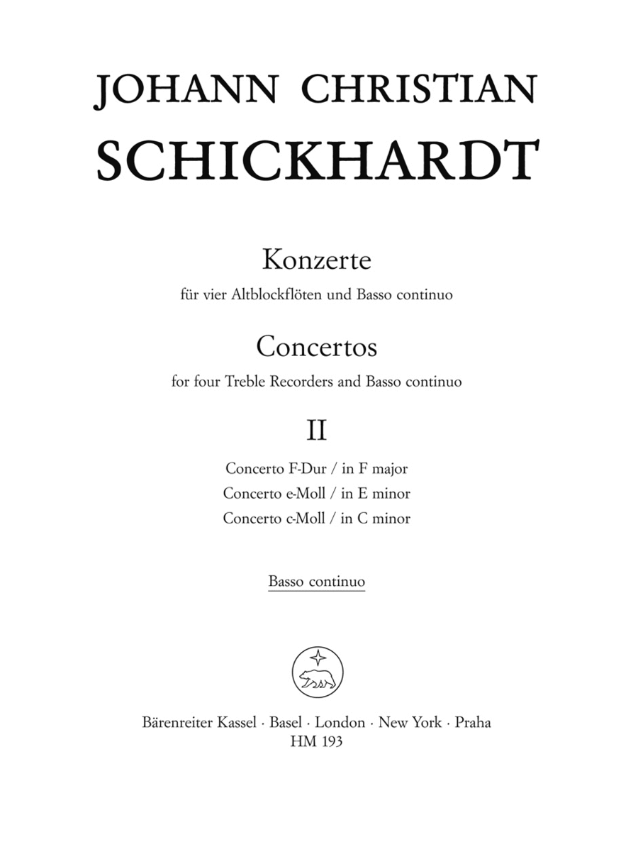 Sechs Konzerte fur 4 Altblockfloten und Basso continuo