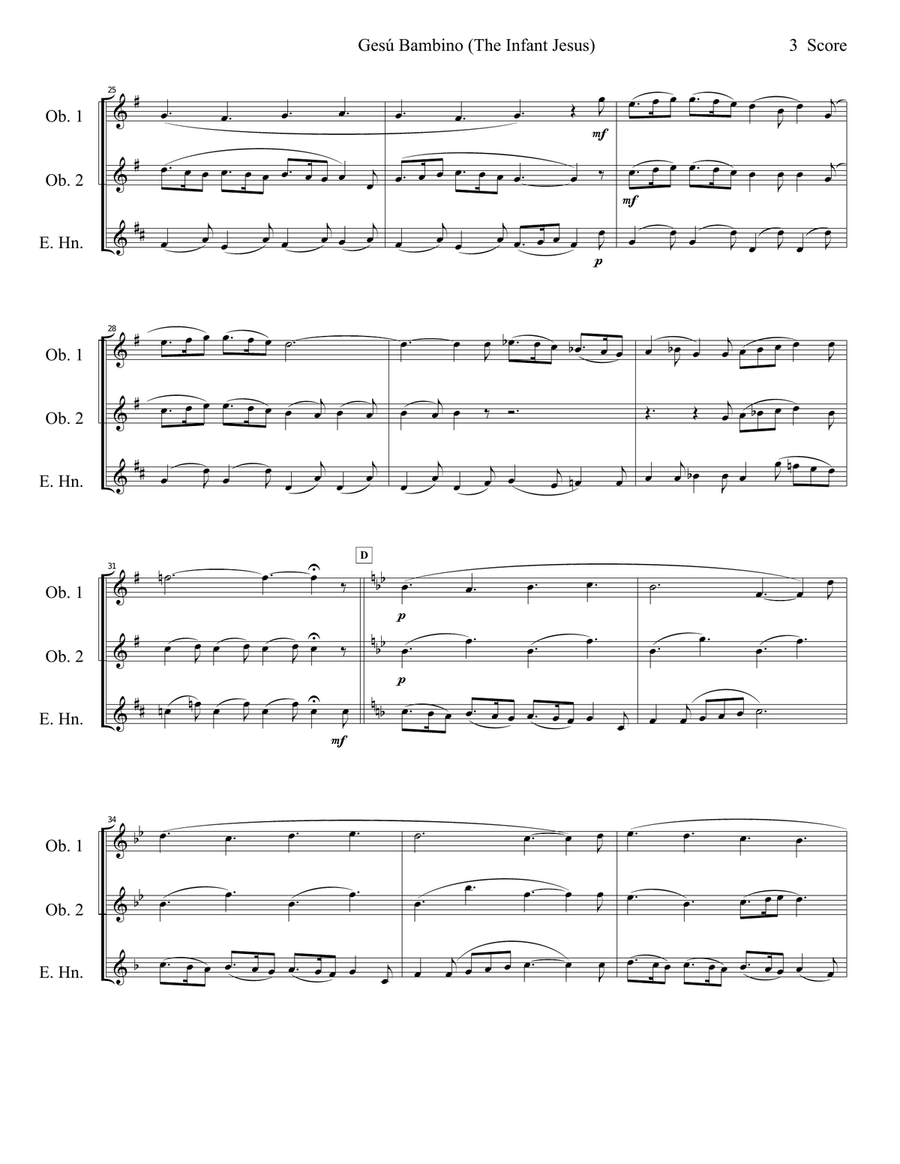 Gesu Bambino (Infant Jesus) for Oboe and English Horn Trio Woodwind Trio scores gallery preview page 4
