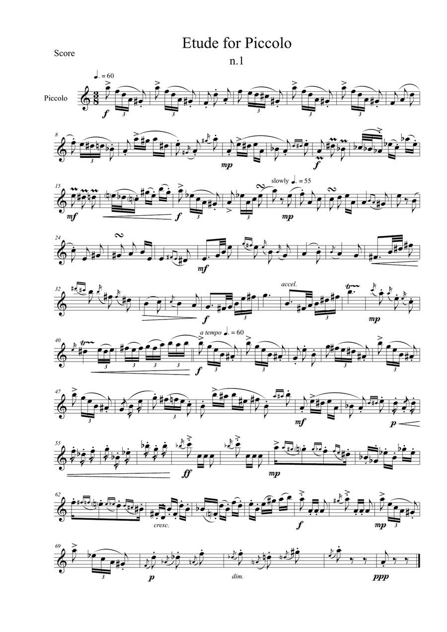 Etude for Piccolo - Giordano Maselli (piccolo flute solo) Piccolo scores gallery preview page 1