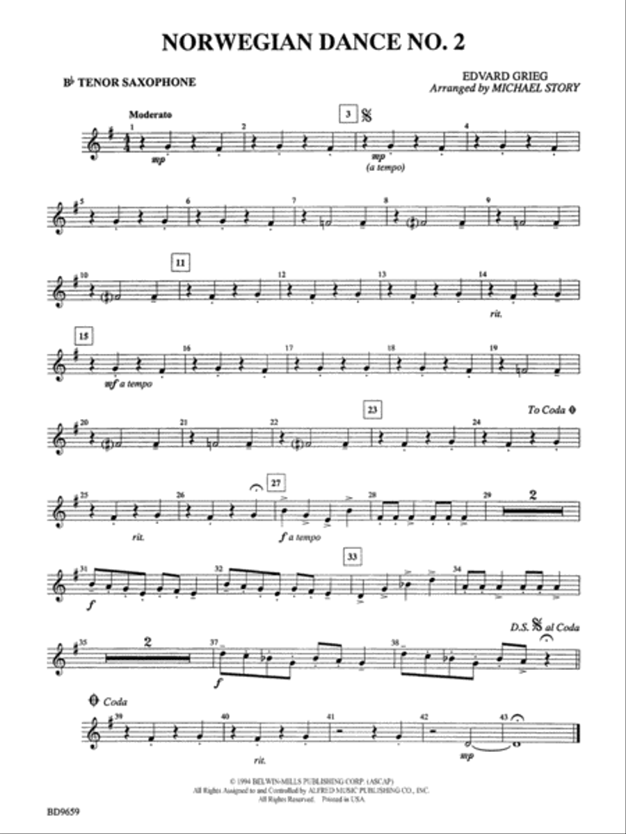 Norwegian Dance No. 2: B-flat Tenor Saxophone Concert Band scores gallery preview page 1