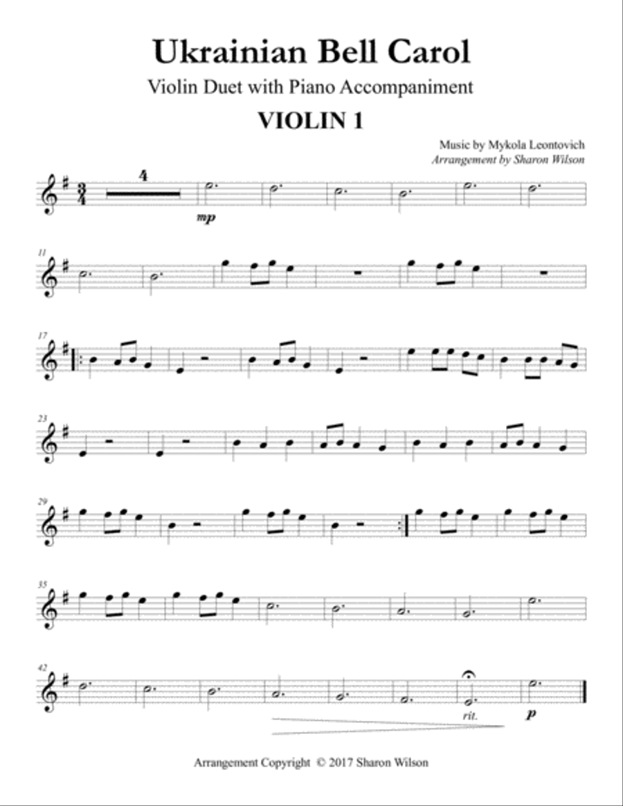 Ukrainian Bell Carol (Violin Duet with Piano Accompaniment) Flute scores gallery preview page 2