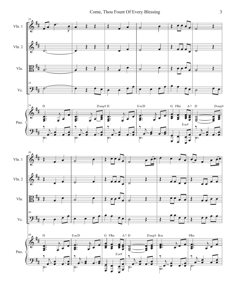 Come, Thou Fount Of Every Blessing (String Quartet and Piano) String Quartet scores gallery preview page 3