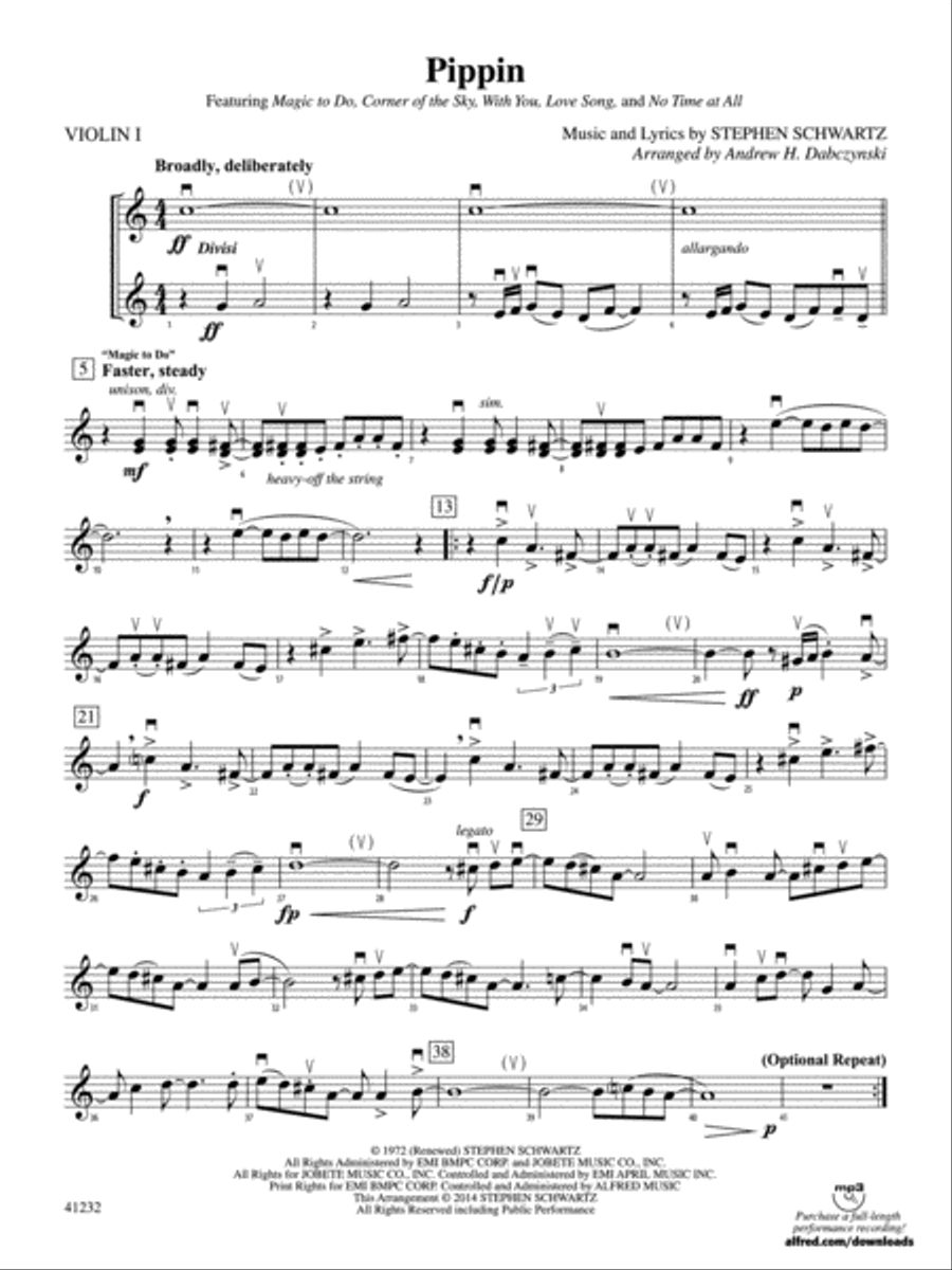 Pippin: 1st Violin Pippin: 1st Violin String Orchestra scores gallery preview page 1