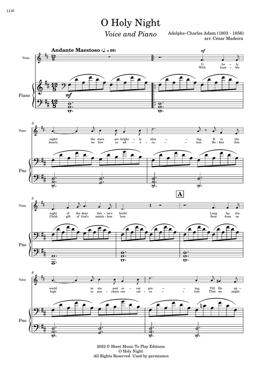 O Holy Night - Voice and Piano - D Major (Full Score and Parts) Piano, Vocal scores gallery preview page 2
