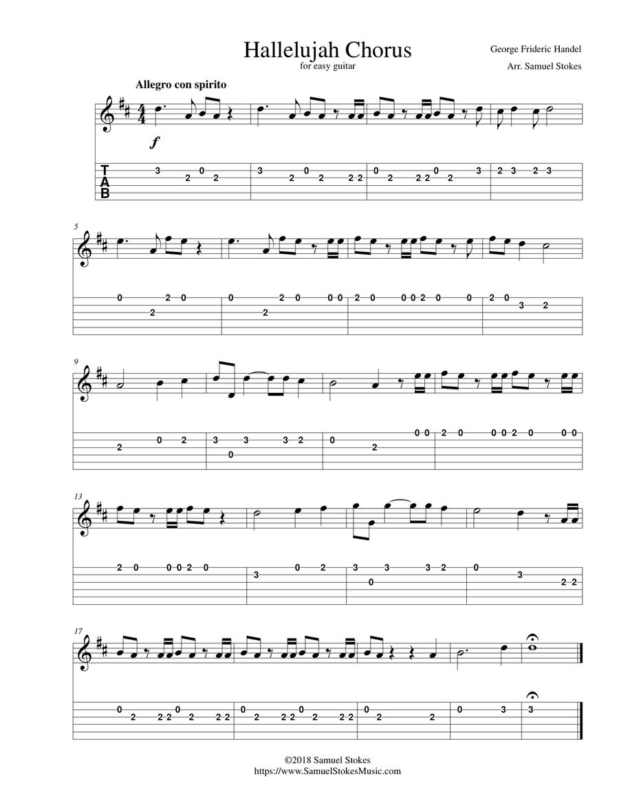 Hallelujah Chorus - for easy guitar with TAB Classical Guitar scores gallery preview page 1